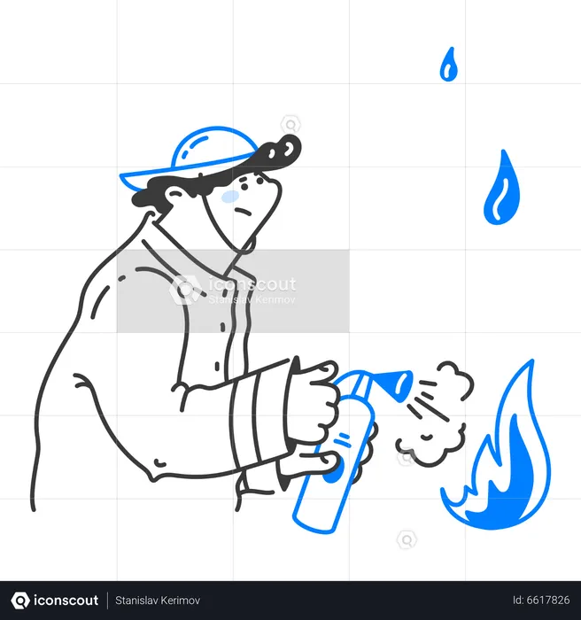 Man firefighter extinguishes fire  Illustration