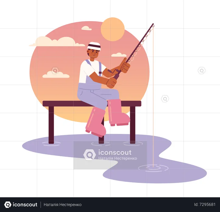 Man Fishing in sunset  Illustration