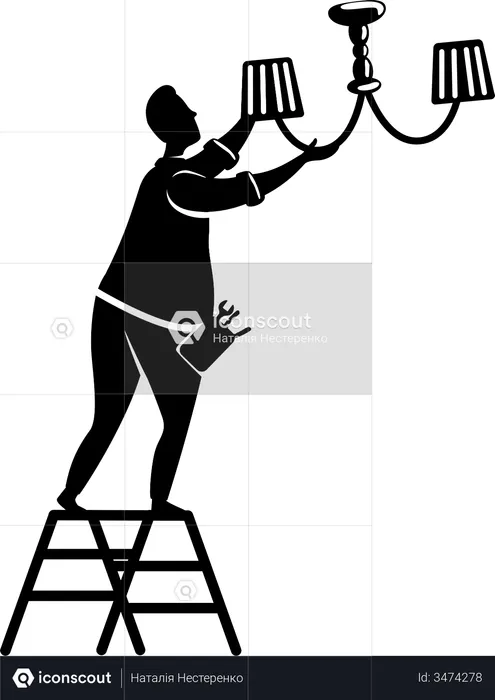 Man fixes chandelier  Illustration