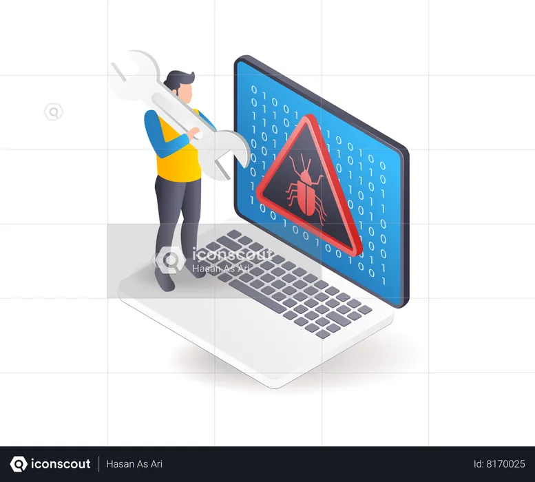 Man fixes malware attack  Illustration