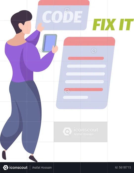 Man fixing bugs in code  Illustration