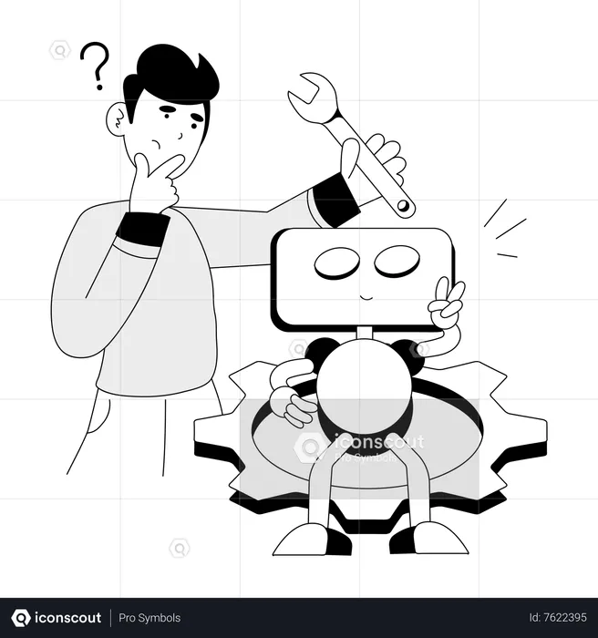 Man Fixing Robot  Illustration