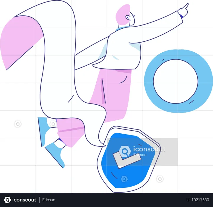 Man flying in air while doing secure payment  Illustration