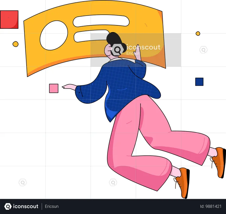 Man flying in air while looking business report  Illustration