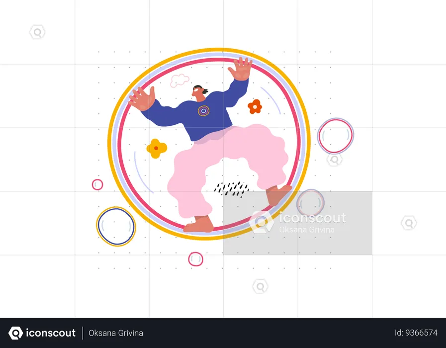 Man flying in the giant bubble  Illustration