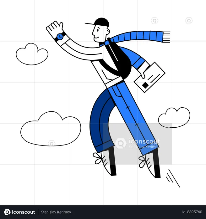 Man flying in with letter  Illustration