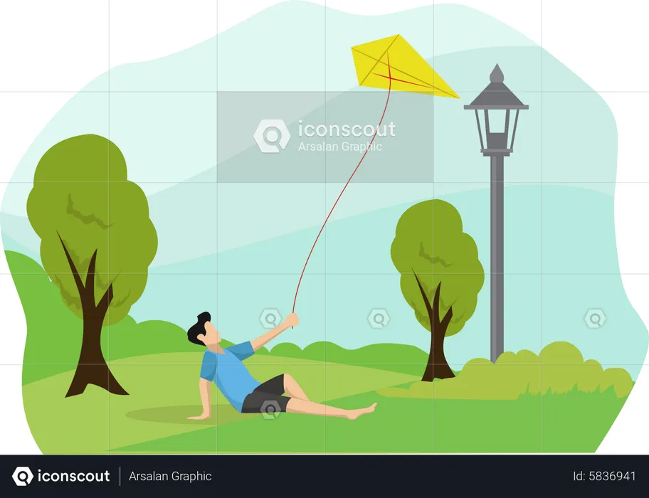 Man flying kites  Illustration