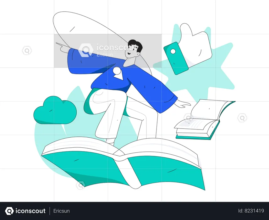 Man flying on book  Illustration