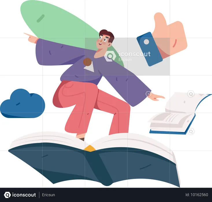 Man flying on book  Illustration