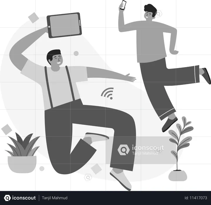 Man Flying With Networking device  Illustration