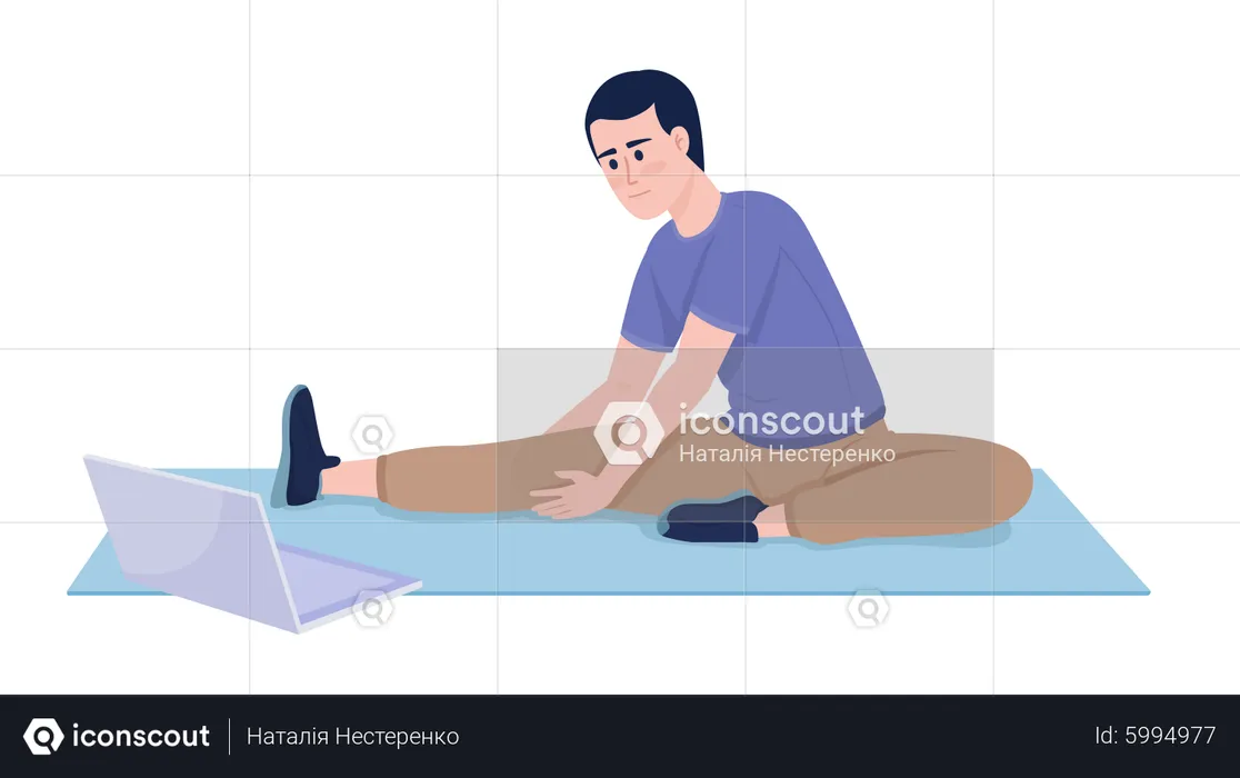 Man following online workout  Illustration