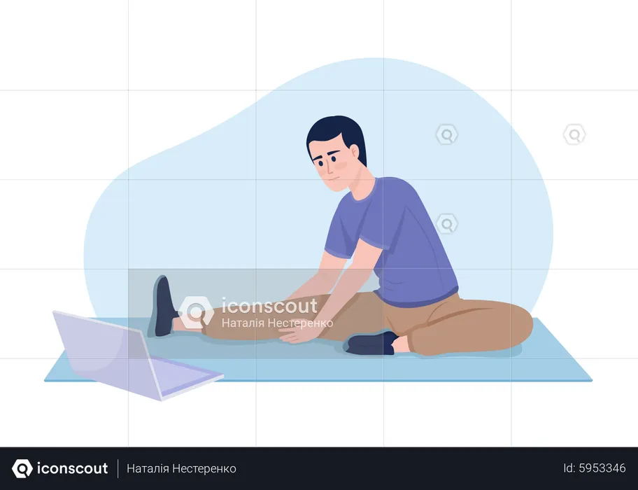 Man following online workout  Illustration