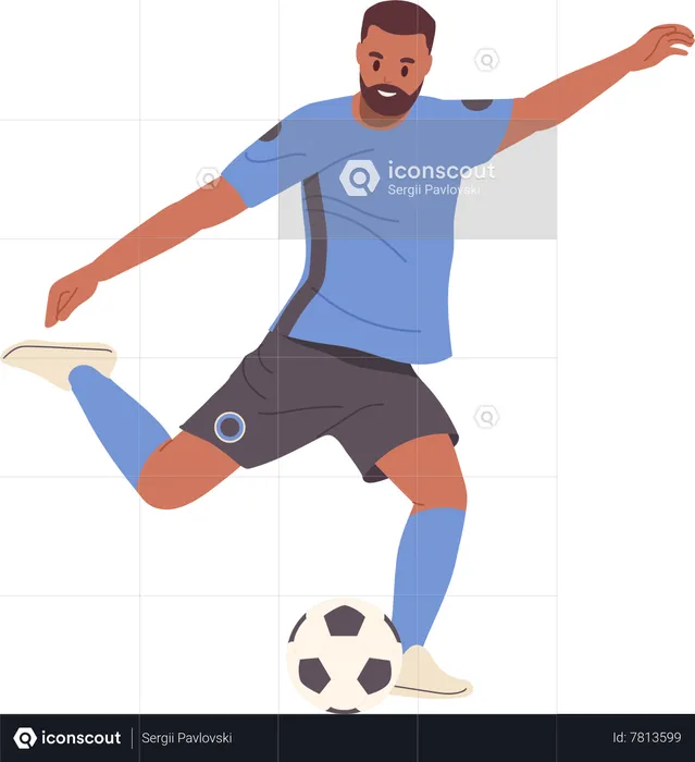 Man football player kicking ball  Illustration