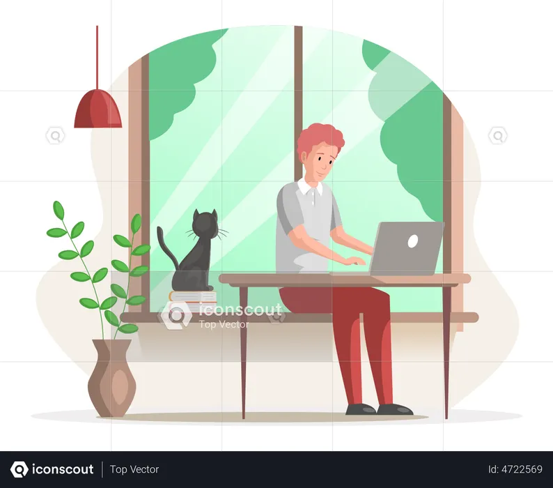 Man freelancer working on laptop  Illustration