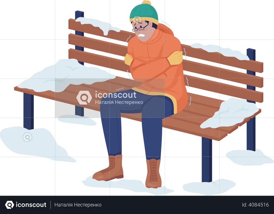 Man freezing outside  Illustration