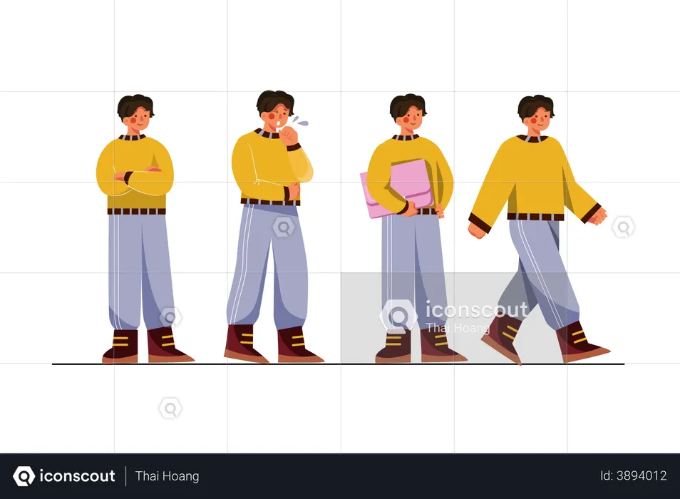 Man from sick to work ready poses  Illustration