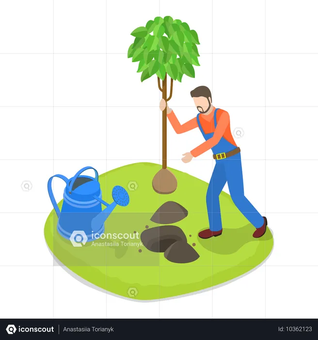 Man Gardener Doing Farming  Illustration