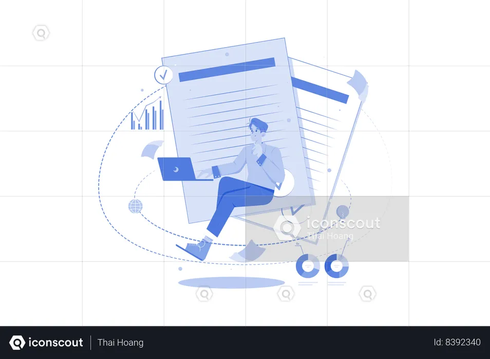 Man gathering information regarding data analytics  Illustration