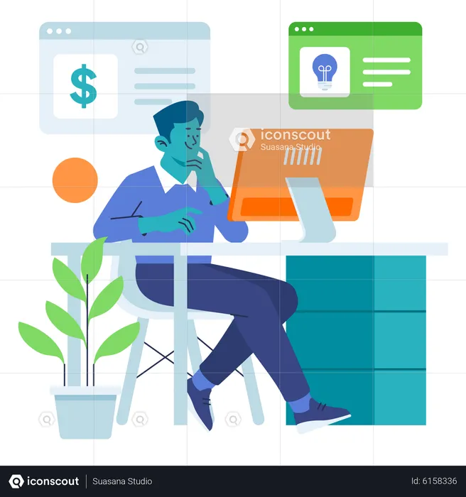 Man generating online income  Illustration