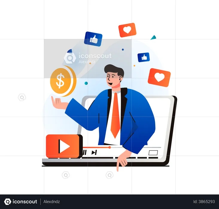 Man generating revenue from online video platform  Illustration