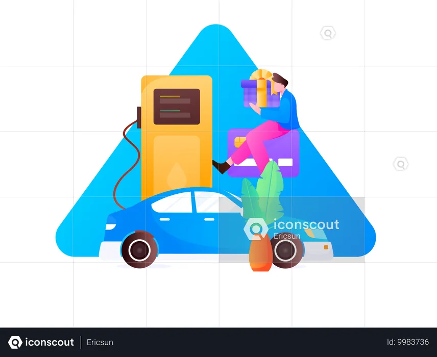 Man gets her car refueled  Illustration