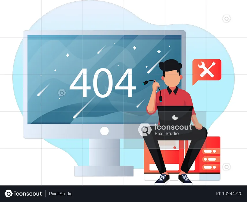 Man getting 404 error on webpage  Illustration