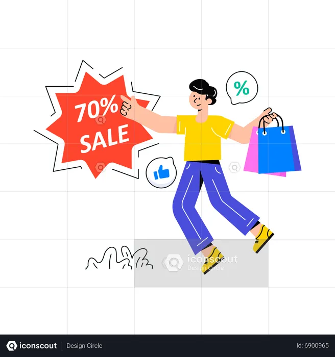 Man getting 70 percentage Shopping Discount  Illustration
