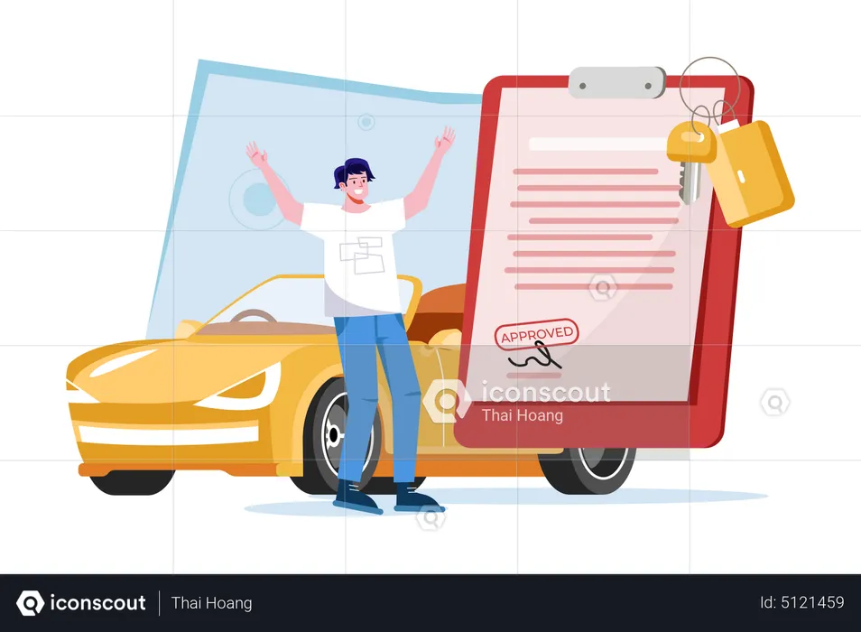 Man Getting A Car Loan Approved  Illustration