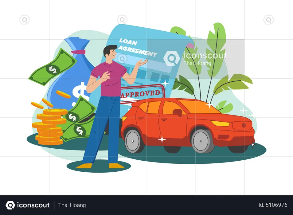 Man getting a car loan approved  Illustration