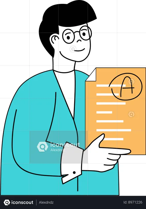 Man getting A grade result  Illustration