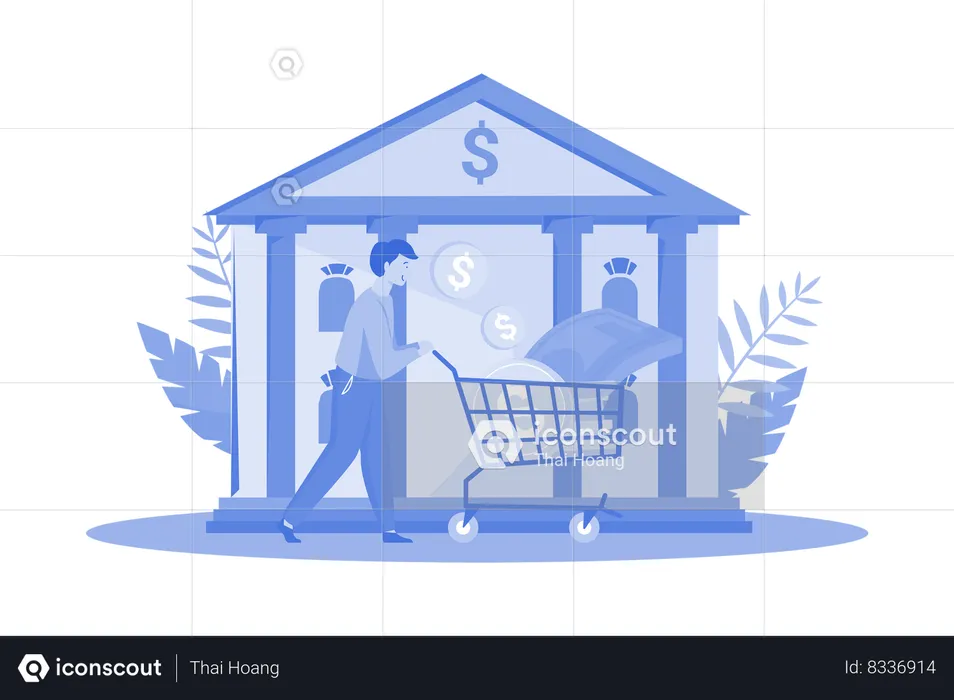 Man Getting A Loan From The Bank  Illustration