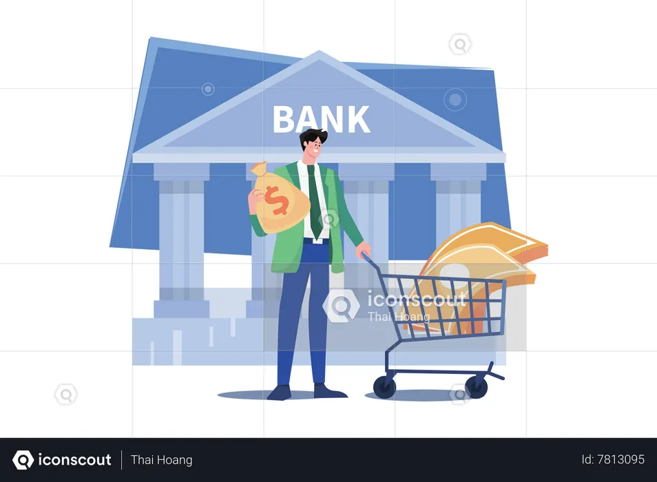 Man Getting A Loan From The Bank  Illustration