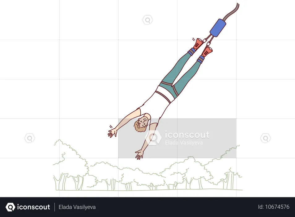 Man getting addicted to bungee jumping and enjoying extreme sport that releases adrenaline into blood  Illustration