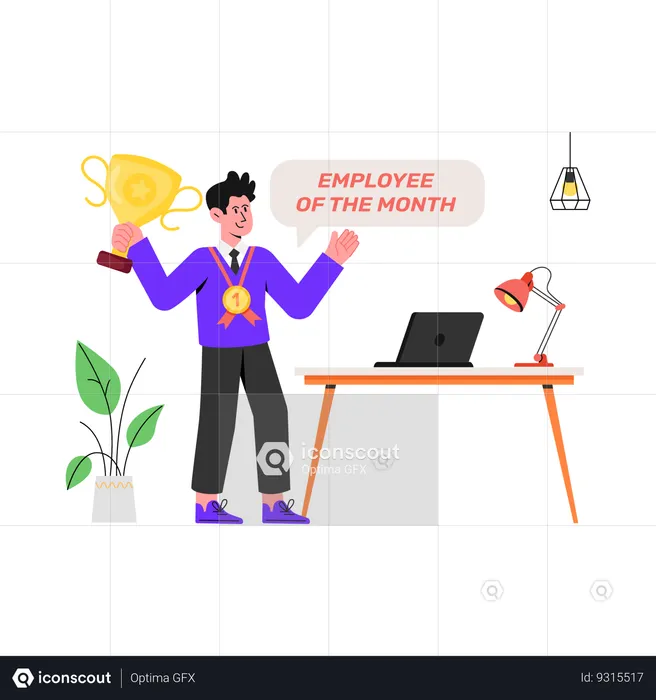 Man getting Best Employee Award  Illustration