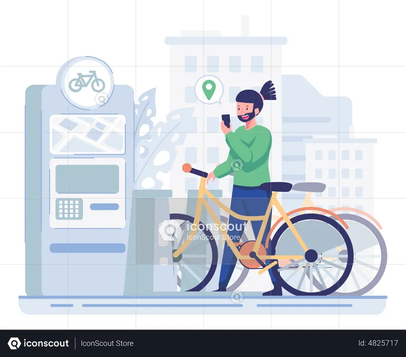 Man getting bike on rental  Illustration