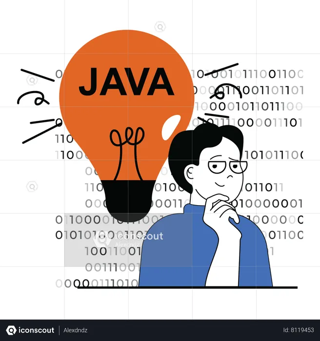 Man getting binary coding idea  Illustration