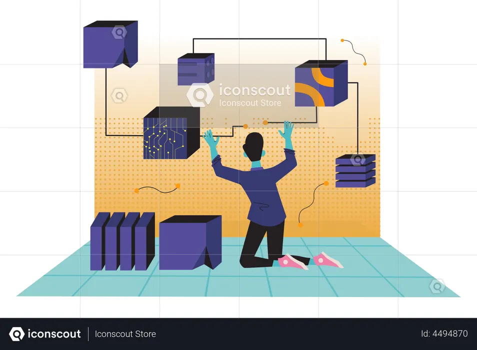 Man getting blockchain integration  Illustration