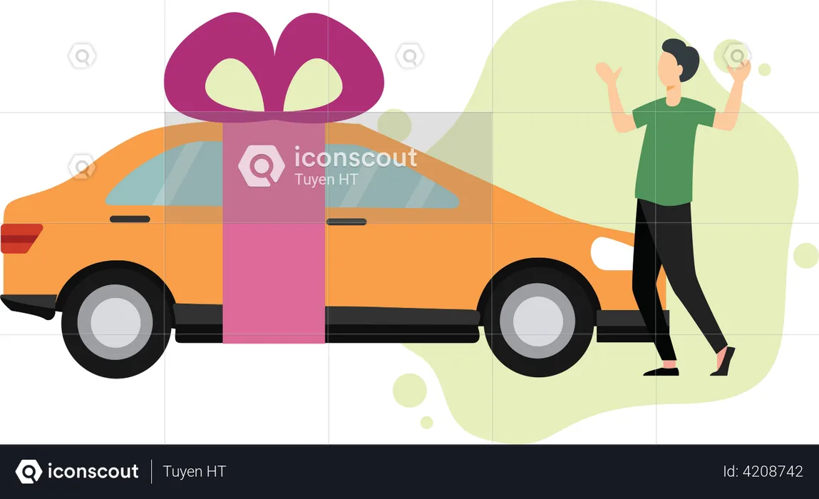 Man getting car as gift  Illustration