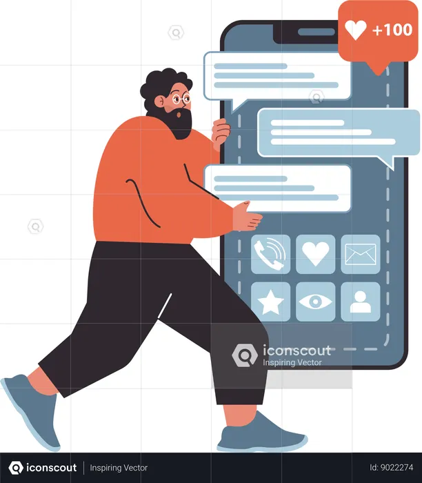 Man getting comments on mobile  Illustration