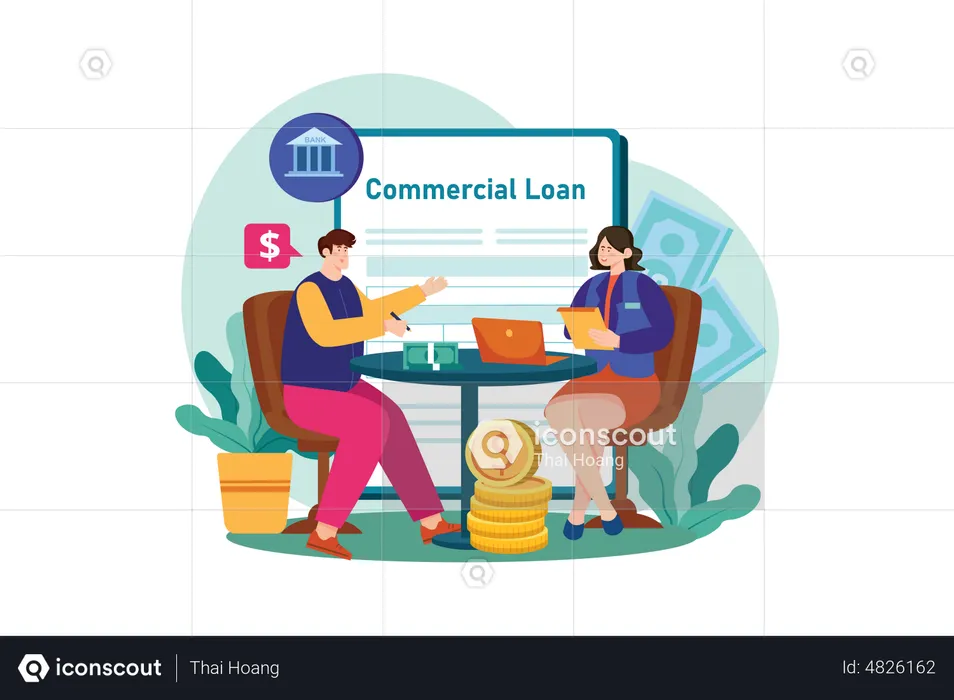 Man getting commercial loan  Illustration