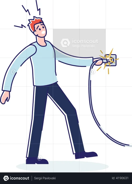 Man getting electric shock of high voltage  Illustration