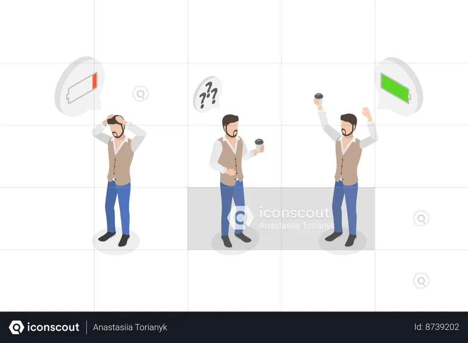 Man getting  Energy From Coffee  Illustration