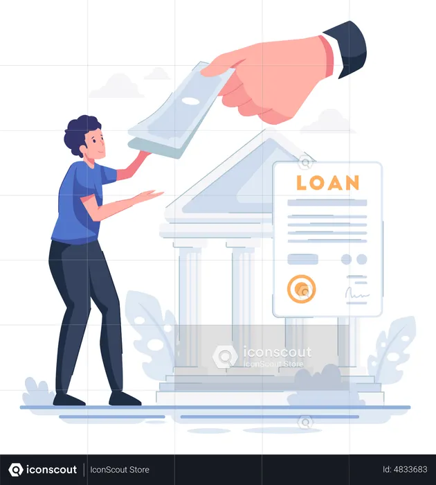 Man getting loan from bank  Illustration