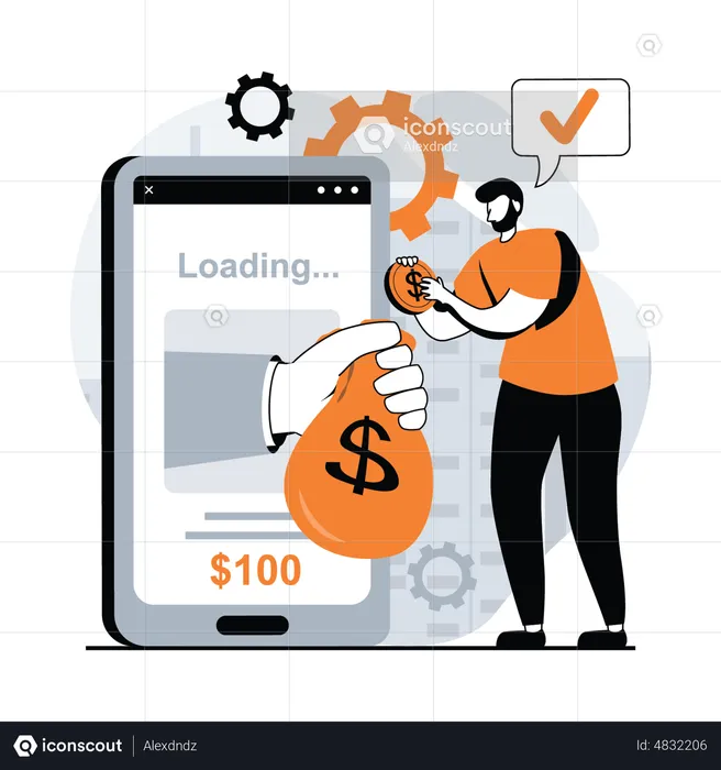 Man getting loan via mobile app  Illustration