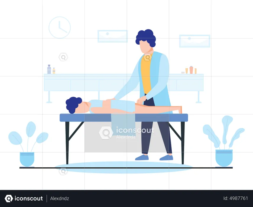 Man getting massage from female masseuses  Illustration