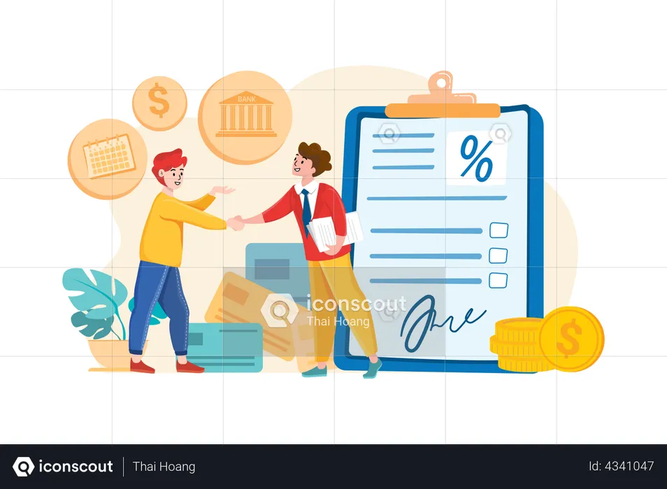 Man getting mortgage loan from bank  Illustration