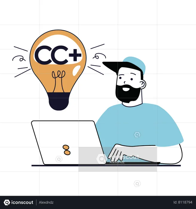 Man getting programming idea  Illustration
