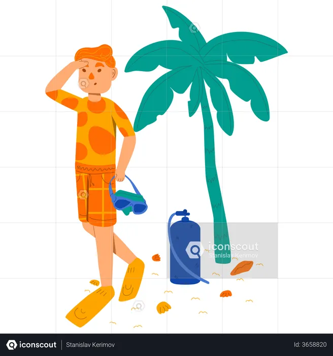 Man getting ready for Scuba diving  Illustration
