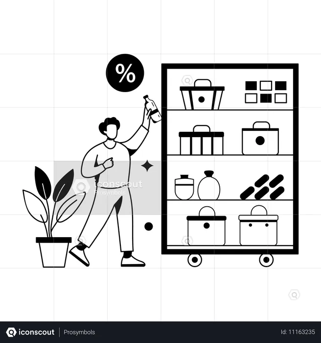 쇼핑 할인을 받는 남자  일러스트레이션