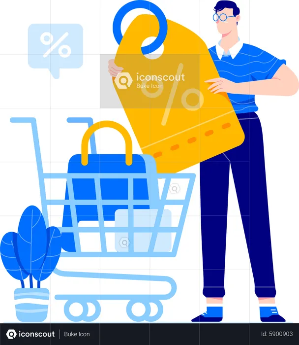 Man getting shopping discount  Illustration